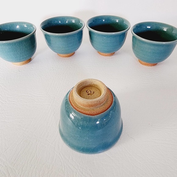 Vintage Handmade Sake Cup Japanese Ceramic Tea Cup Set of Five - Picture 4 of 14